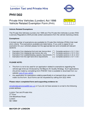 PHV Vehicle Related Exemption Form Dec PHV Vehicle Related Exemption Form Dec