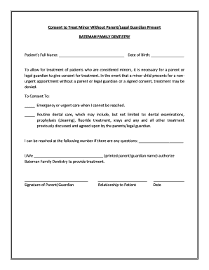 Consent for Minor Treatment Form