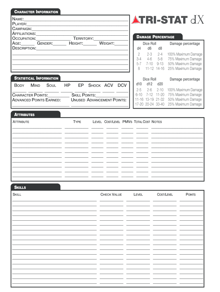 Create Tri Stat Character Sheet  Form