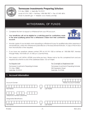 WITHDRAWAL of FUNDS TN Stars 529 Program  Form