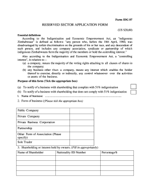 Reserved Sector Application Form