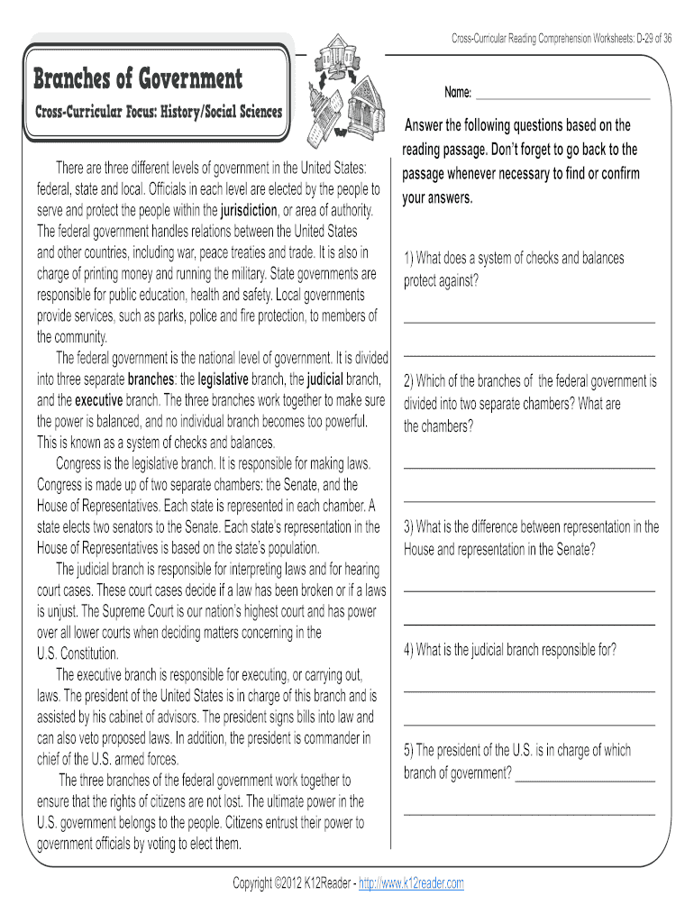 Branches of Government Cross Curricular Focus History Social Sciences Answer Key  Form