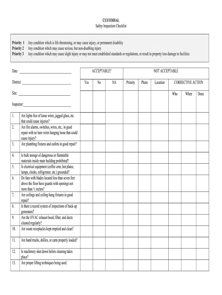 Daily Custodial Checklist for Schools  Form