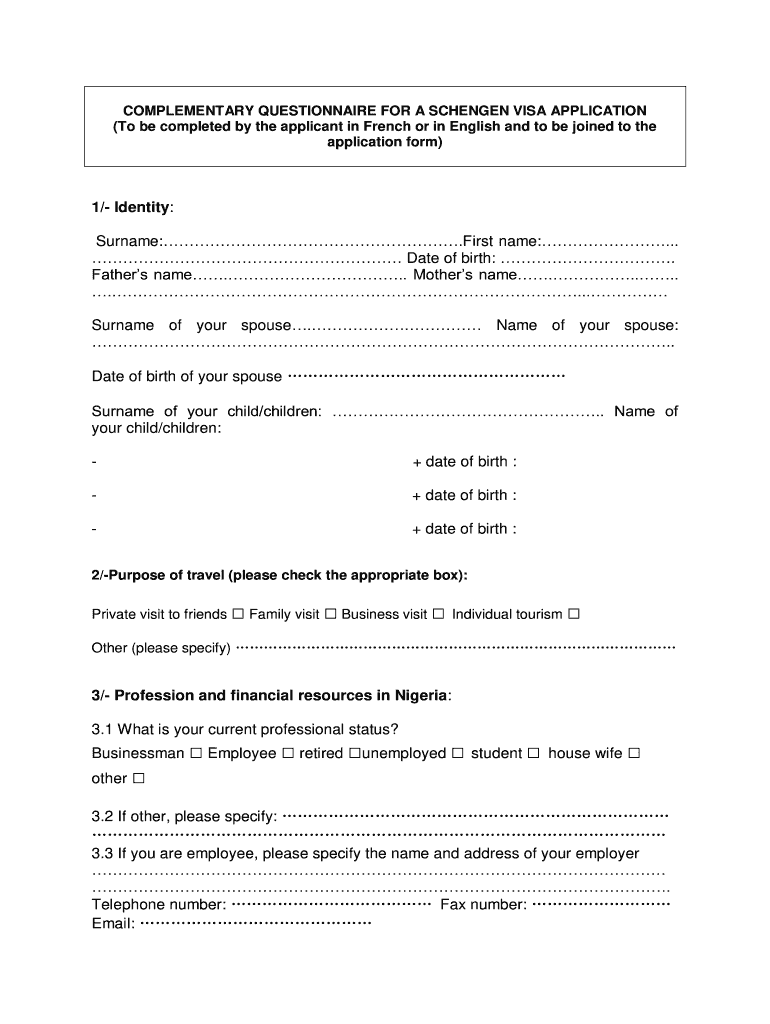 France Questionnaire Form in Nigeria