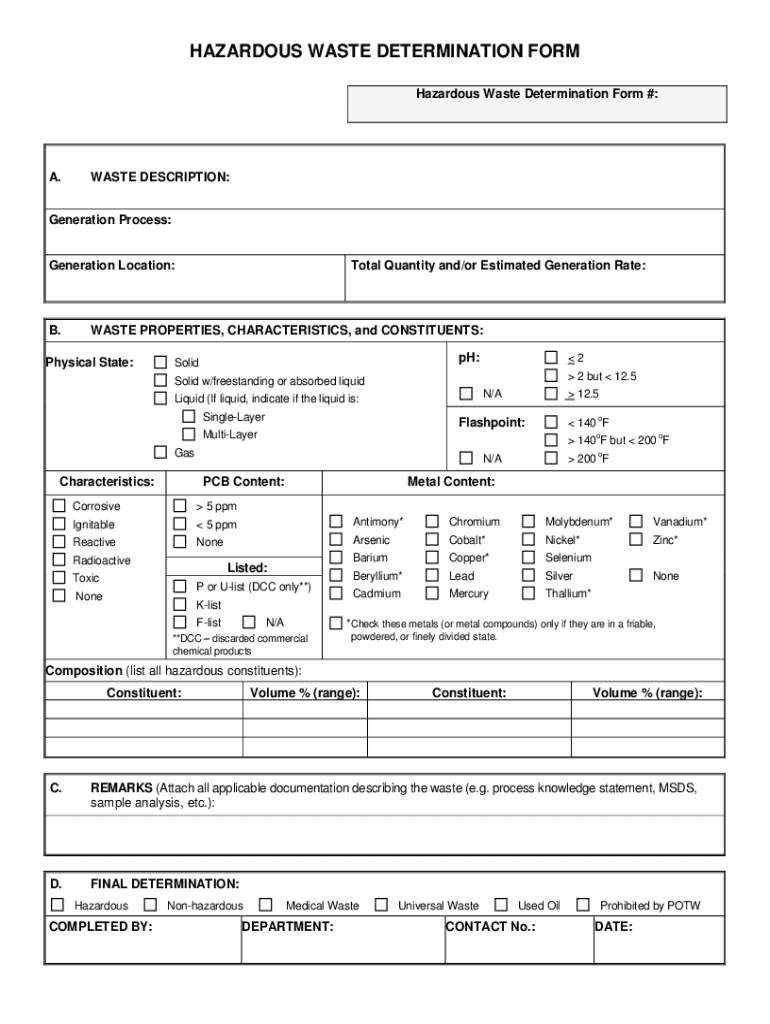 Hazardous Waste Determination Form Baylor University