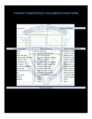 PATRICK CATHOLIC HIGH SCHOOL PARENT CONFERENCE DOCUMENTATION FORM Student Date Teacher Class Participants in Conference Areas of