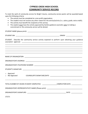 High School Community Record  Form