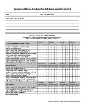 Underground Storage Tank Sump and Spill Bucket Inspection Checklist  Form