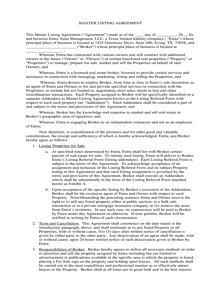 Master Listing Agreement Addendum Preferred Vendors20120530  Form