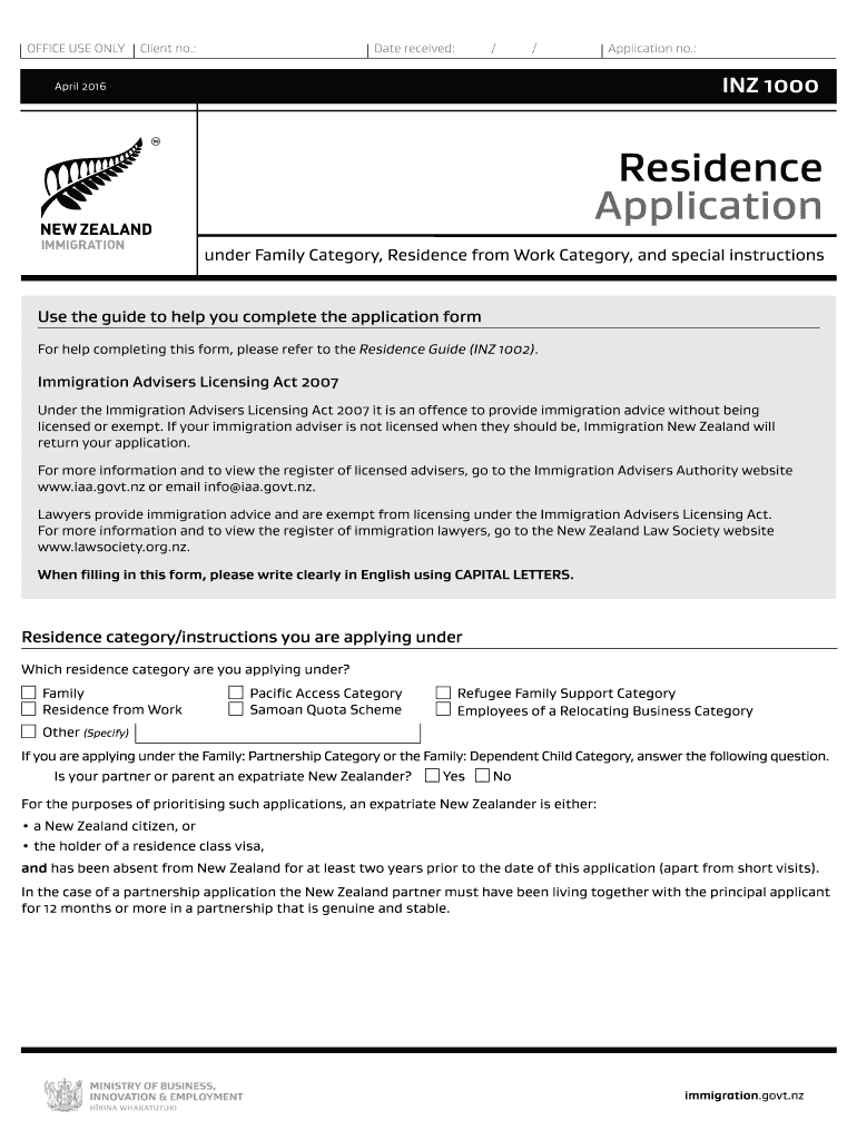  Inz 1000 Form April 2019-2024