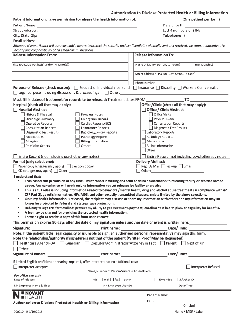 Get and Sign Novant Health Authorization 2015-2022 Form