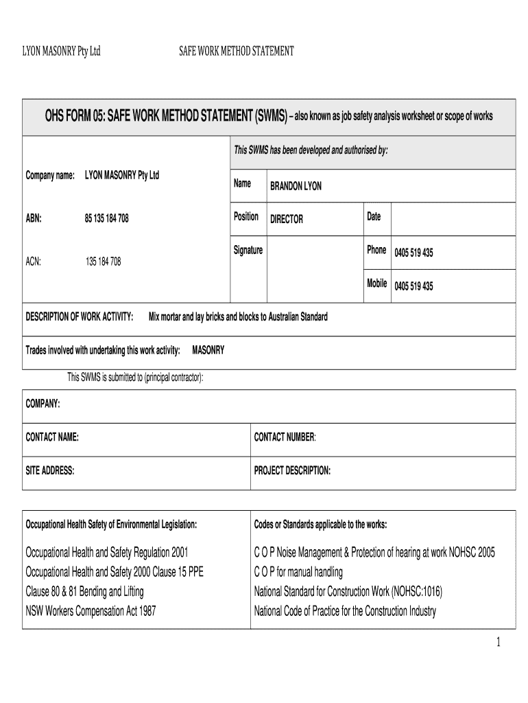 Swms Template Nsw  Form