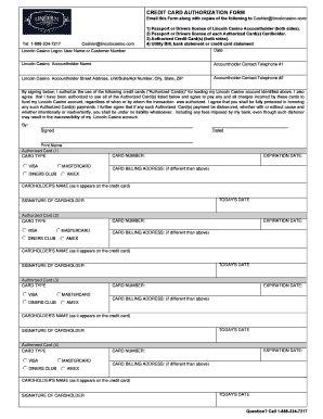 Download Credit Card Authorization Form PDF Lincoln Casino