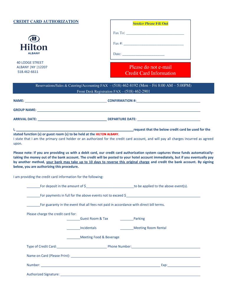 Hilton Albany Ny Credit Card Authorization Form