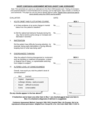 Cam Assessment Worksheet  Form