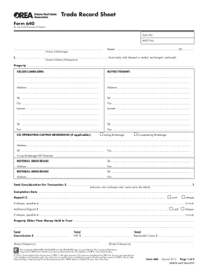 Trade Record Sheet  Form