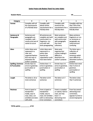 Thank You Letter Rubric  Form