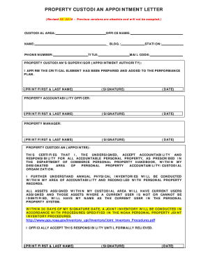 Sample Appointment Letter as Custodian  Form