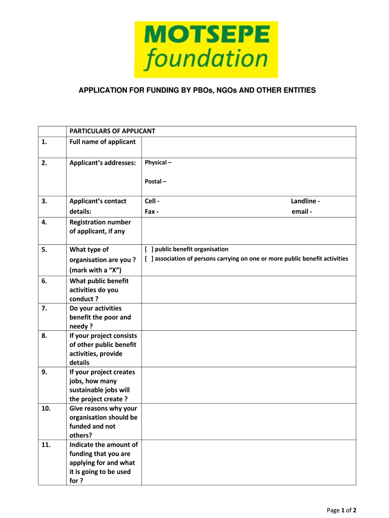 Motsepe Foundation Funding  Form