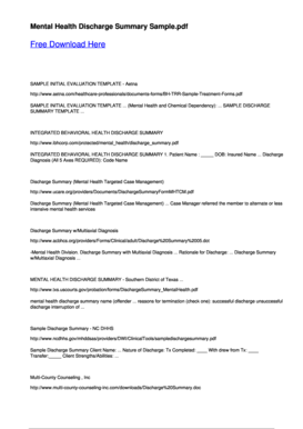 Discharge Summary Template Mental Health  Form