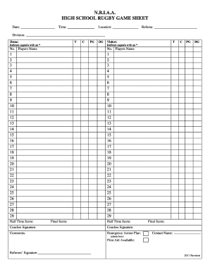 Rugby Team Sheet PDF  Form