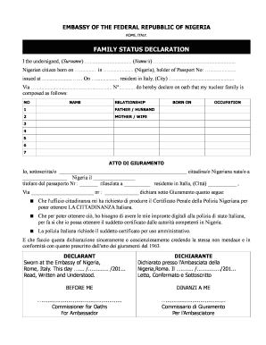 Declaration of Age Deposed to by Head of Family  Form