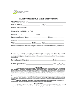 Parents Night Out CHILD Safety FORM