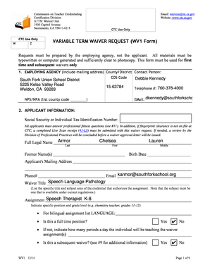 Variable Term Waiver  Form