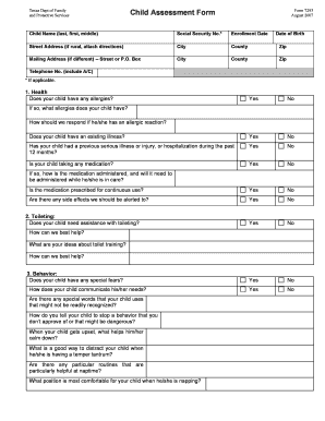 Texas Dept of Family Form 7293 and Protective Services