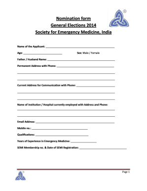 Nomination Form General Elections Society for Emergencymedicine