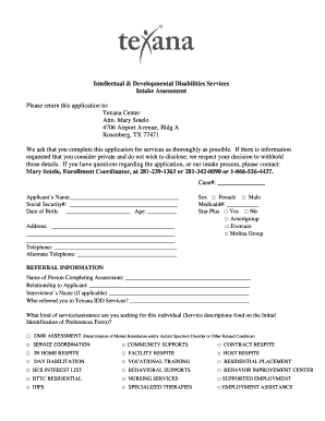 Intake Packet Texana Center  Form