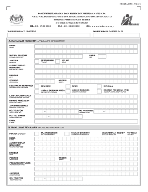 Borang Permohonan Kursus Niosh  Form