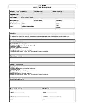 Cost Time Resource Template  Form