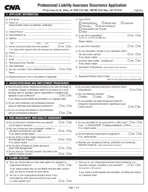 Professional Liability Insurance Occurrence Application  Form