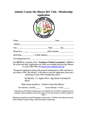 Atlantic County SkyBlazers RC Club Membership Application Amadistrictii  Form