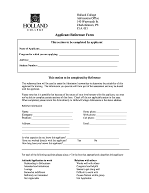 Holland College Reference Form