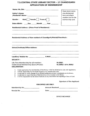 Sector 17 Library Membership Fees  Form