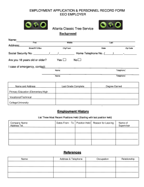 Employment Application Personnel Record FORM