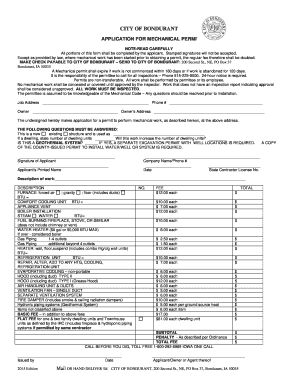 APPLICATION for MECHANICAL PERMIT Bondurant Iowa  Form