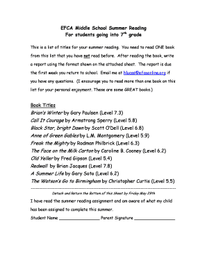 7th Grade Book Report  Form