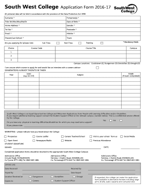 Download Application Form South West College