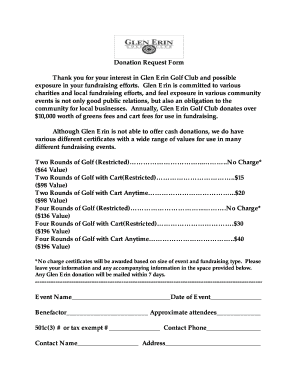 Donation Request Form Glen Erin Golf Course