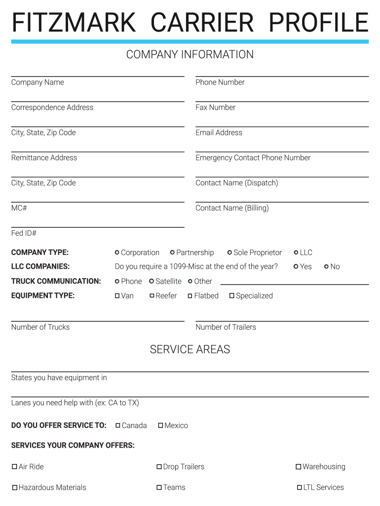 Fitzmark Inc Carrier Setup  Form