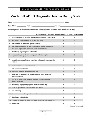 BVanderbiltb ADHD Diagnostic BTeacherb Rating Scale  Form