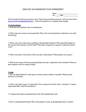 Macromolecule Worksheet  Form