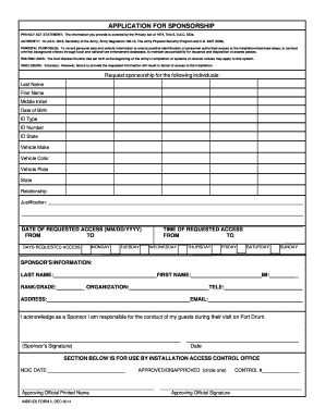  APPLICATION for SPONSORSHIP Fort Drum Drum Army 2014