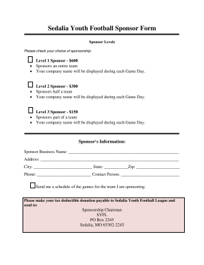 Little League Football Sponsor Forms