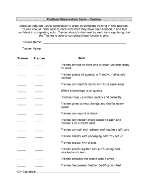 Cashier Observation  Form