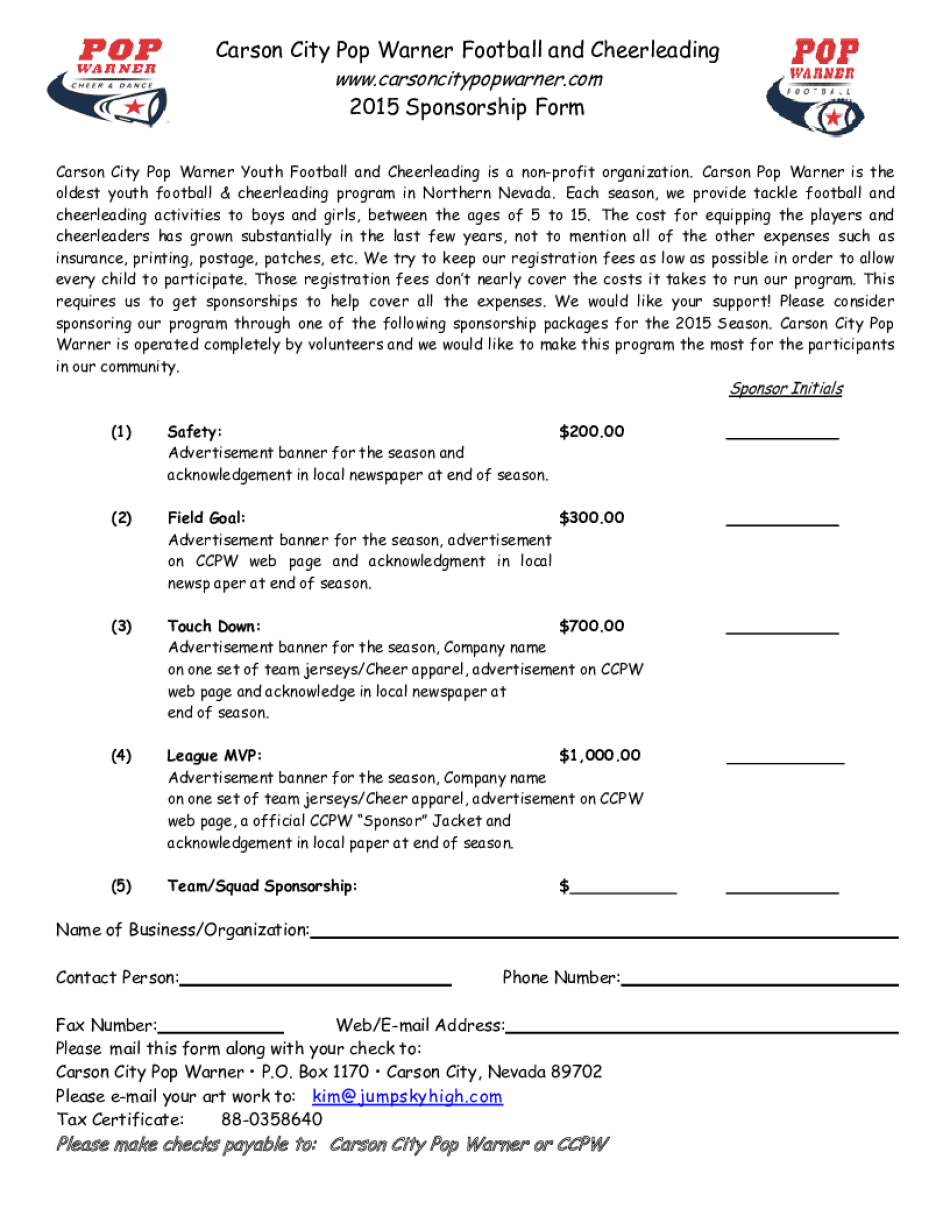 Wwwcarsoncitypopwarnercom Sponsorship Form