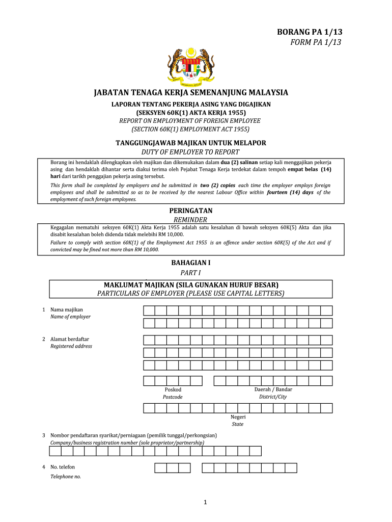 Get and Sign Borang Pa 1 13  Form
